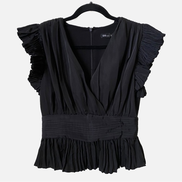 Express Pleated Ruffle Sleeve Peplum Top Size Small - Picture 3 of 9
